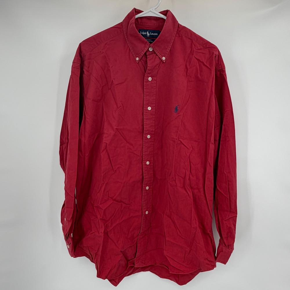 Ralph Lauren Button Down Shirt Mens Medium Red Blake Long Sleeve Cotton - Picture 2 of 6